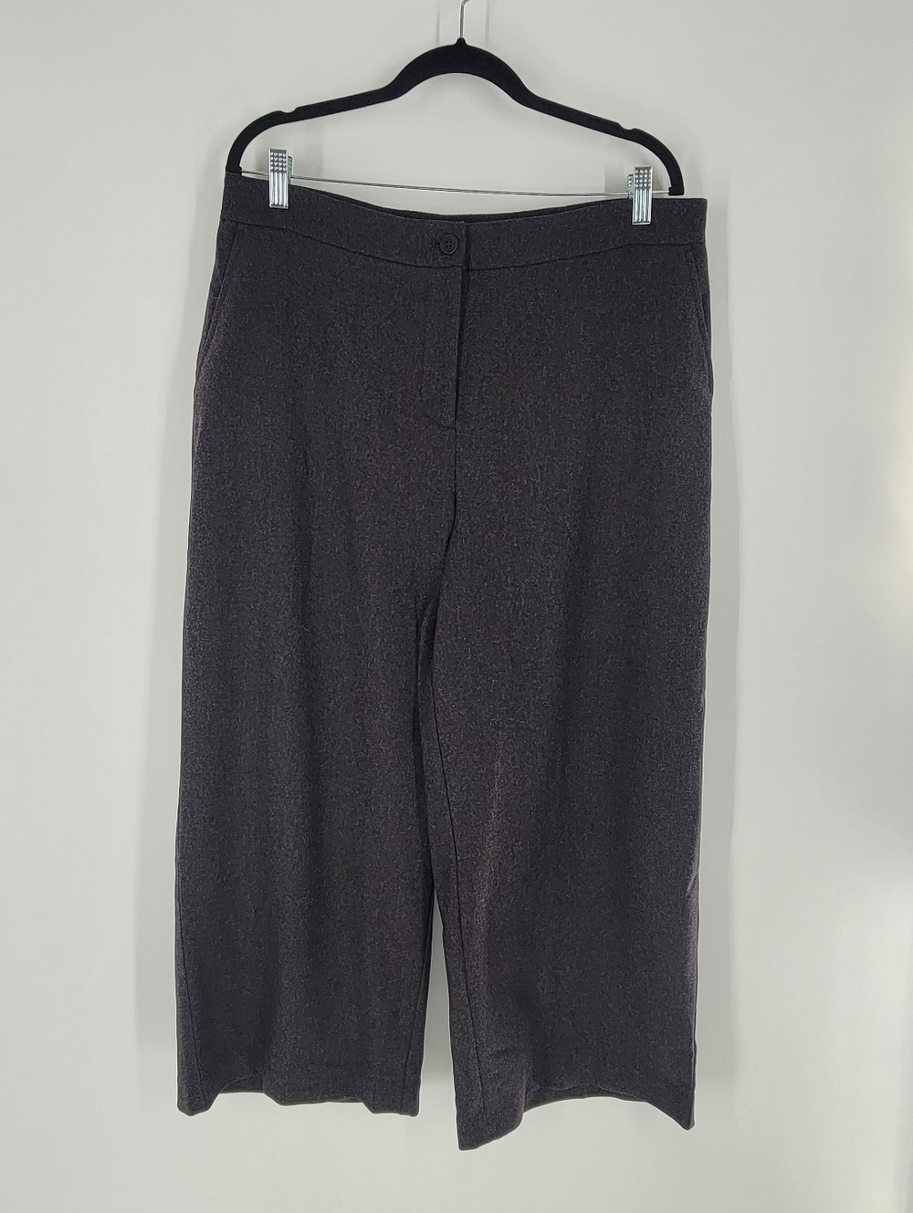 EILEEN FISHER 100% WOOL CHARCOAL GRAY WIDE LEG ELASTIC WAIST PANTS SZ L New